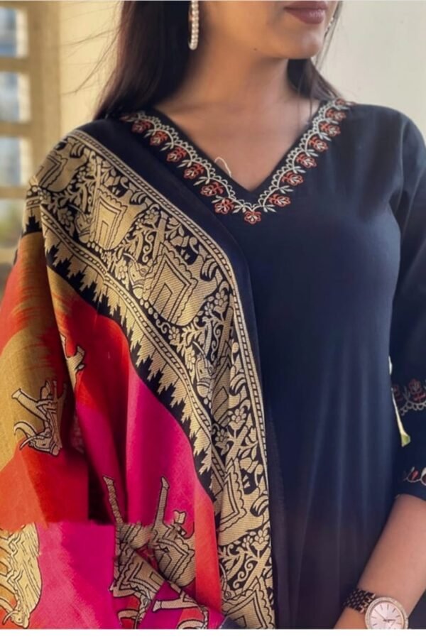 Midnight Elegance" – Cotton Embroidery Suit Set