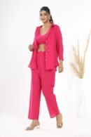 3-Piece Cotton Slub Co-ord Set with Open Shirt