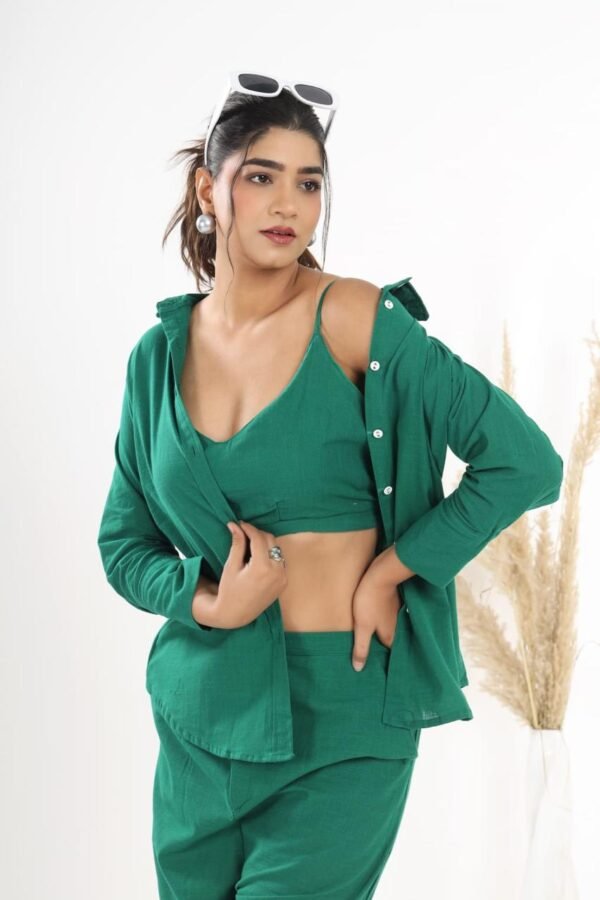 3-Piece Cotton Slub Co-ord Set with Open Shirt
