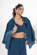 3-Piece Cotton Slub Co-ord Set with Open Shirt