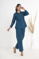 3-Piece Cotton Slub Co-ord Set with Open Shirt