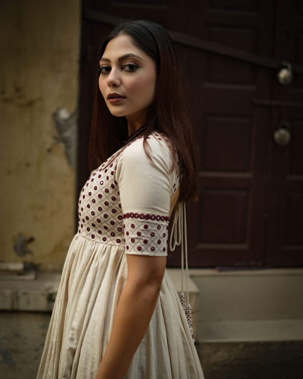 Shyamini – Mirror Embroidered Cotton Anarkali Suit Set