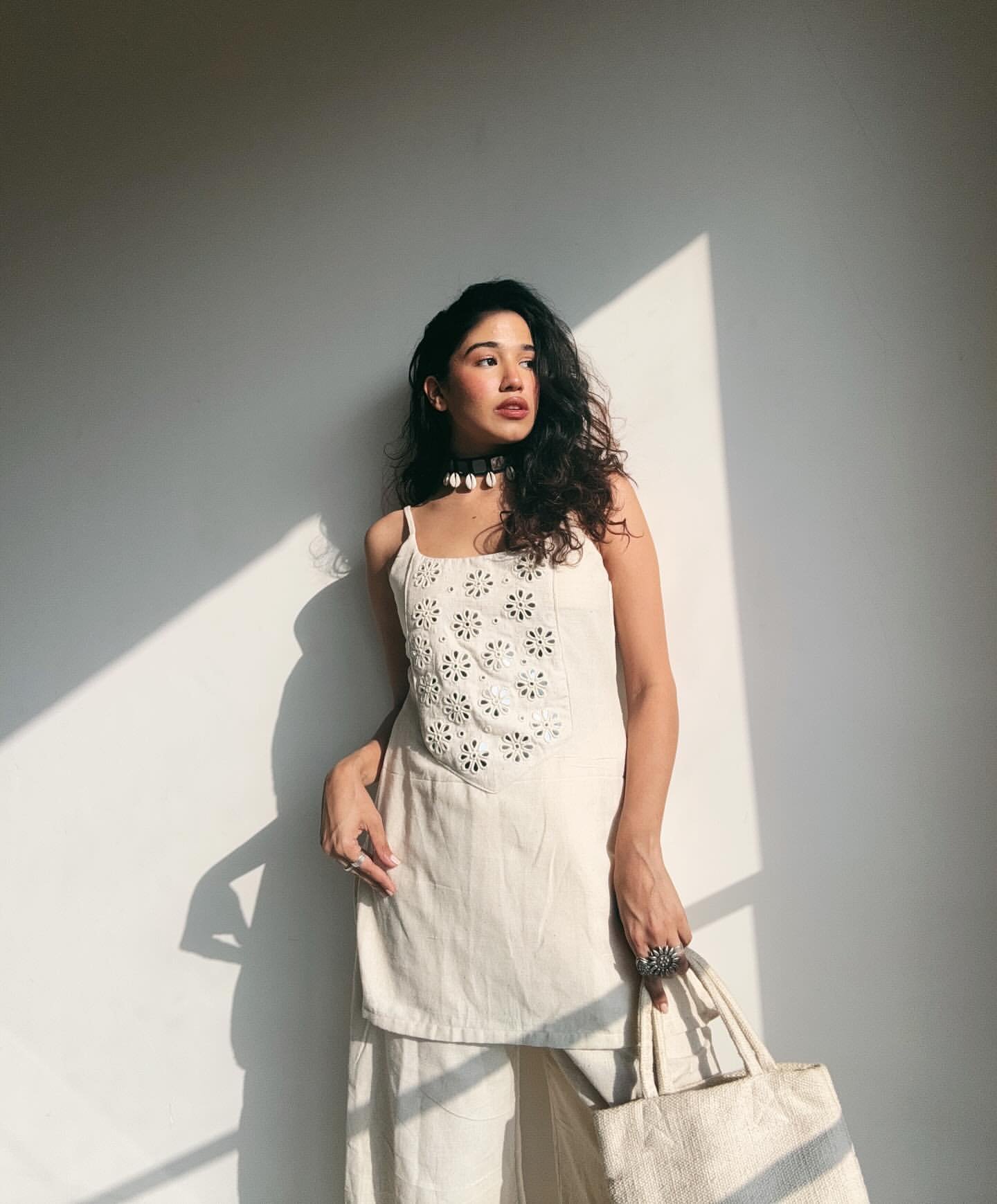 Noodle Strap Sleeveless Kurta With Elegant Heavy Mirror Embroidery