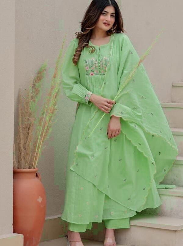 Christin – Balloon Sleeve Embroidered 3-Piece Cotton Set