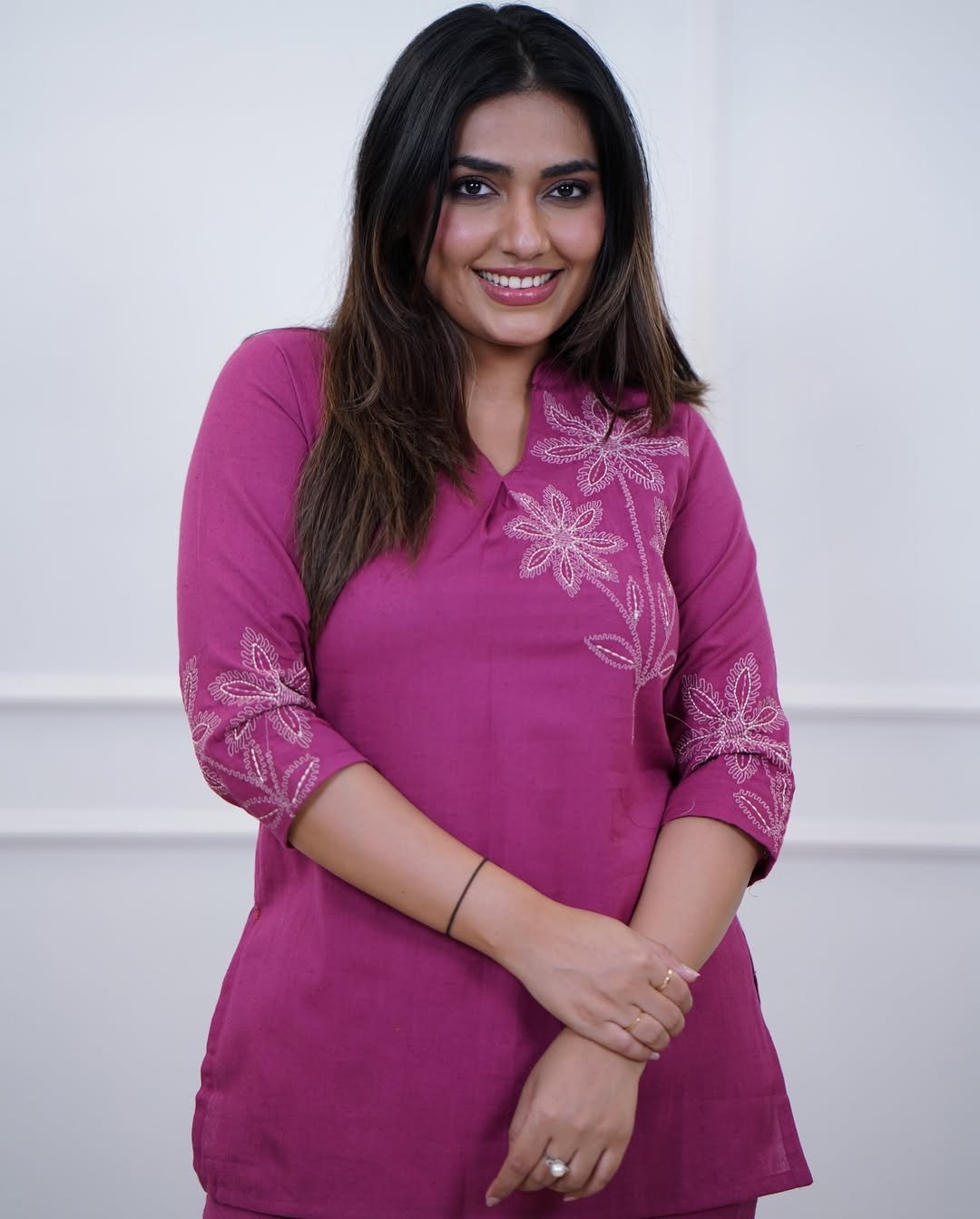 Solid Floral– Embroidered Cotton Coord Set - Image 3