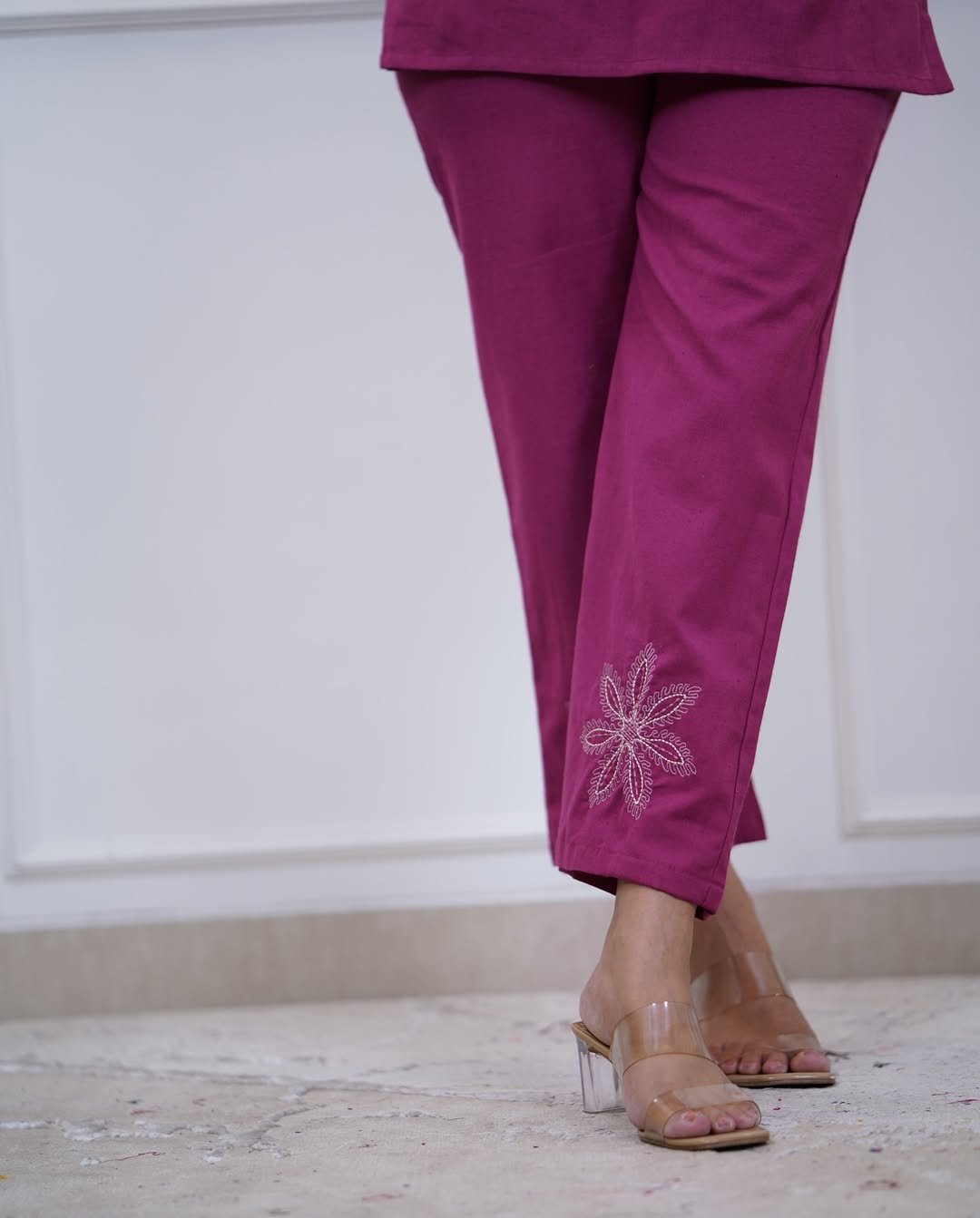 Solid Floral– Embroidered Cotton Coord Set - Image 2