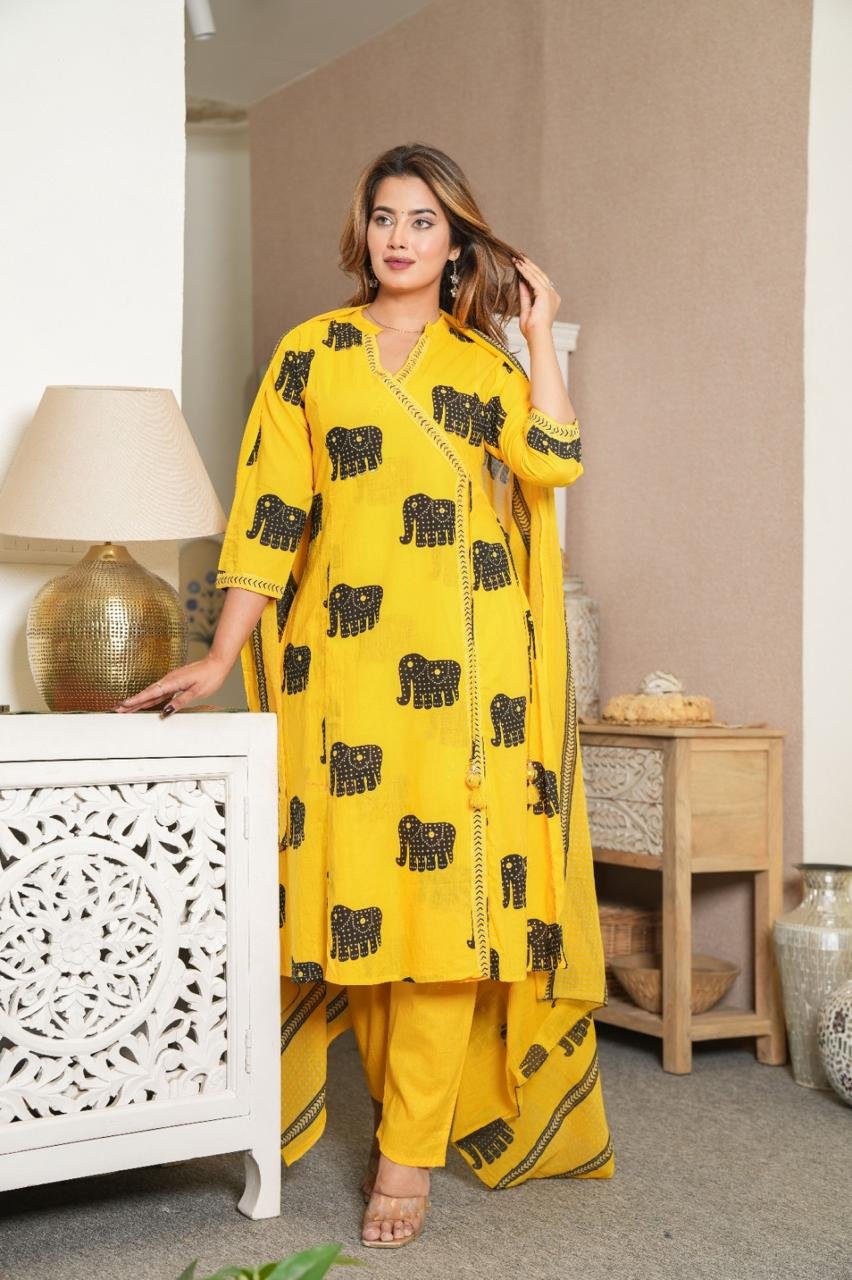 Ishita Elephant Motif Cotton Suit Set