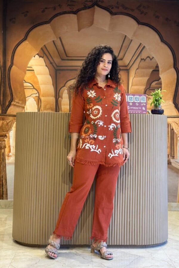 Marilyn Cotton Flax Co-ord Set - Orange, L